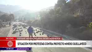 Protestas en contra de proyecto minero Quellaveco. Foto: América Noticias