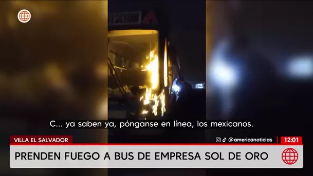 Queman bus de empresa Sol de Oro en Villa El Salvador. Foto: América Noticias