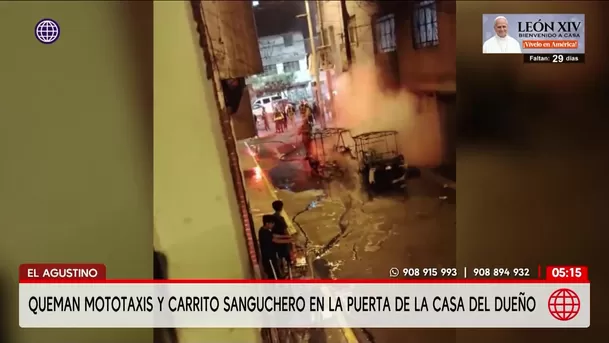 Queman mototaxis y carrito sanguchero en El Agustino. Foto: América Noticias Queman mototaxis y carrito sanguchero en El Agustino. Foto: América Noticias