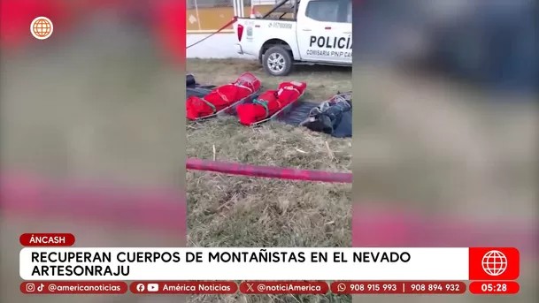 Recuperan cuerpos de montañistas en el nevado Artesonraju en Áncash. Foto: América Noticias