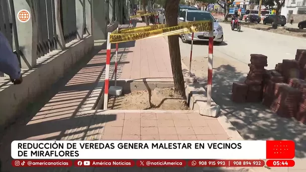 Reducción de veredas genera malestar en vecinos de Miraflores. Foto: América Noticias Reducción de veredas genera malestar en vecinos de Miraflores. Foto: América Noticias