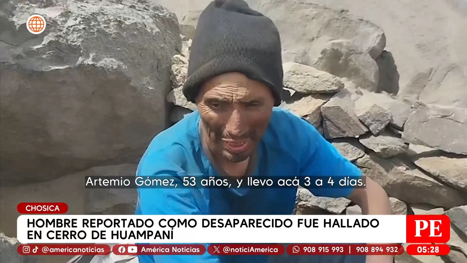 Hombre reportado como desaparecido fue hallado en cerro de Huampaní en Chosica. Foto: América Noticias Hombre reportado como desaparecido fue hallado en cerro de Huampaní en Chosica. Foto: América Noticias