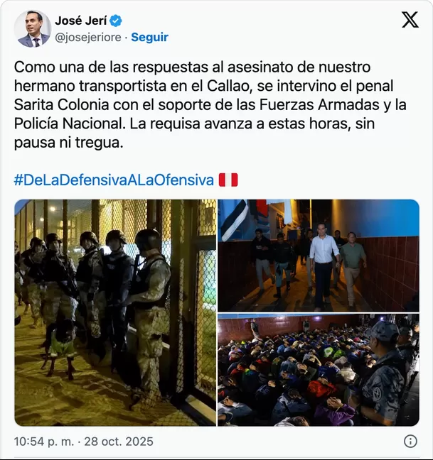 Requisa en penal Sarita Colonia tras crimen de transportista. Foto: X Requisa en penal Sarita Colonia tras crimen de transportista. Foto: X