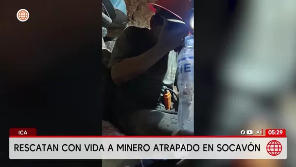 Rescatan con vida a minero tras 30 horas atrapado en mina de Ica. Foto: América Noticias