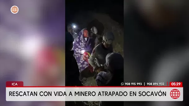 Rescatan con vida a minero tras 30 horas atrapado en mina de Ica. Foto: América Noticias