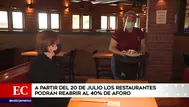 Restaurantes: Conoce cómo será la atención en los salones desde el 20 de julio