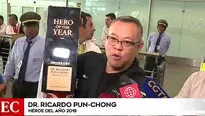 El médico peruano premiado por CNN llegó a Lima este martes. Foto: captura de TV