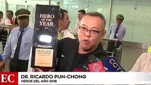 El médico peruano premiado por CNN llegó a Lima este martes. Foto: captura de TV