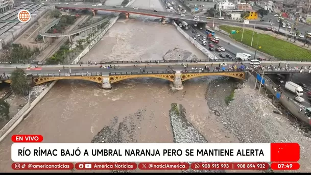 Río Rímac bajó a umbral naranja, pero se mantiene alerta, según Senamhi. Foto: América Noticias Río Rímac bajó a umbral naranja, pero se mantiene alerta, según Senamhi. Foto: América Noticias