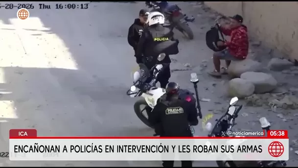 Roban armas a policías durante intervención en Ica. Foto: América Noticias Roban armas a policías durante intervención en Ica. Foto: América Noticias