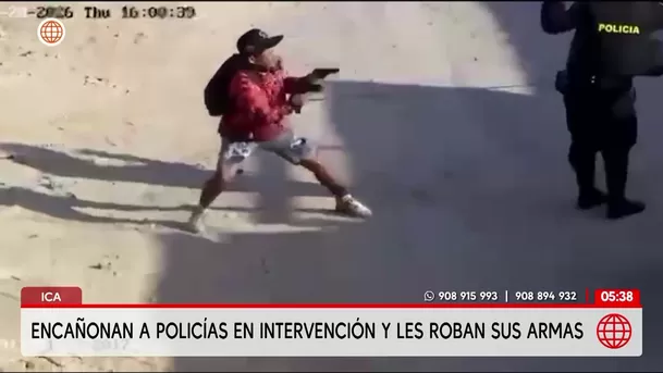 Roban armas a policías durante intervención en Ica. Foto: América Noticias Roban armas a policías durante intervención en Ica. Foto: América Noticias