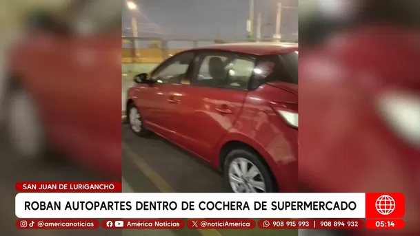 Roban autopartes de un auto en cochera de supermercado en San Juan de Lurigancho. Foto: América Noticias