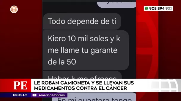 Le roban camioneta y se llevan sus medicamentos contra el cáncer en Los Olivos. Foto: América Noticias