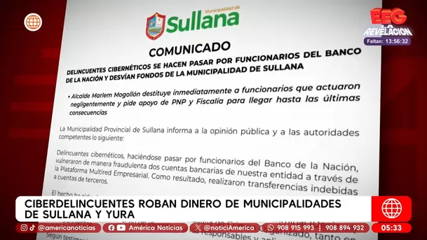 Ciberdelincuentes roban más de S/ 2 millones a municipalidades. Foto: América Noticias