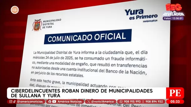 Ciberdelincuentes roban más de S/ 2 millones a municipalidades. Foto: América Noticias