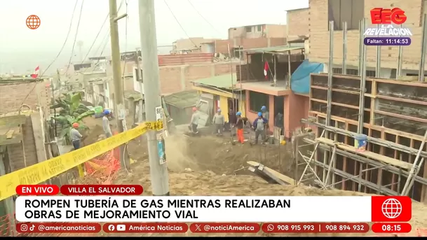 Rompen tubería de gas durante obras viales en Villa El Salvador. Foto: América Noticias