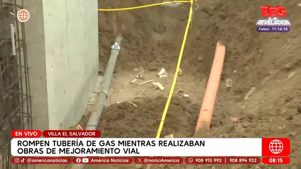 Rompen tubería de gas durante obras viales en Villa El Salvador. Foto: América Noticias