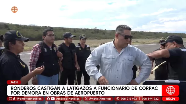 Ronderos castigan a latigazos a funcionario de Corpac en aeropuerto de Jaén. Foto: América Noticias Ronderos castigan a latigazos a funcionario de Corpac en aeropuerto de Jaén. Foto: América Noticias