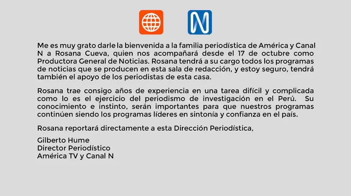 Rosana Cueva se suma a América Noticias y Canal N