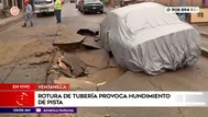 Rotura de tubería provoca hundimiento de pista en Ventanilla