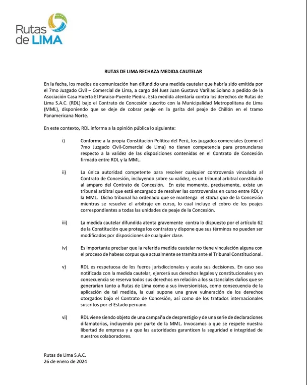 Rutas de Lima rechazó medida judicial para cesar el cobro de peajes en Puente Piedra - Foto: Canal N