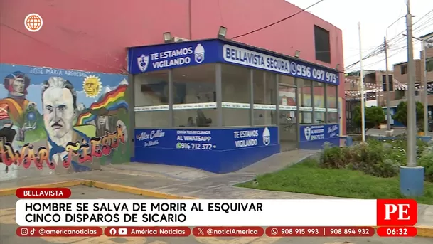 Hombre se salva de morir tras esquivar cinco disparos de sicario en Bellavista. Foto: América Noticias