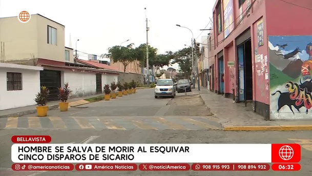 Hombre se salva de morir tras esquivar cinco disparos de sicario en Bellavista. Foto: América Noticias