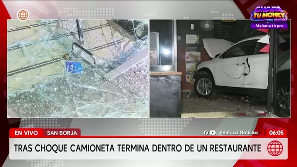 Camioneta se despista y termina dentro de restaurante en San Borja. Foto: América Noticias Camioneta se despista y termina dentro de restaurante en San Borja. Foto: América Noticias