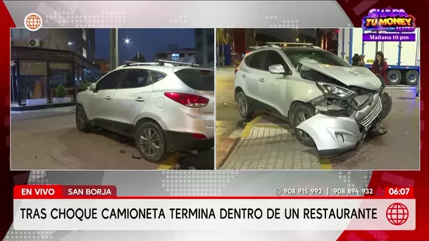 Camioneta se despista y termina dentro de restaurante en San Borja. Foto: América Noticias Camioneta se despista y termina dentro de restaurante en San Borja. Foto: América Noticias