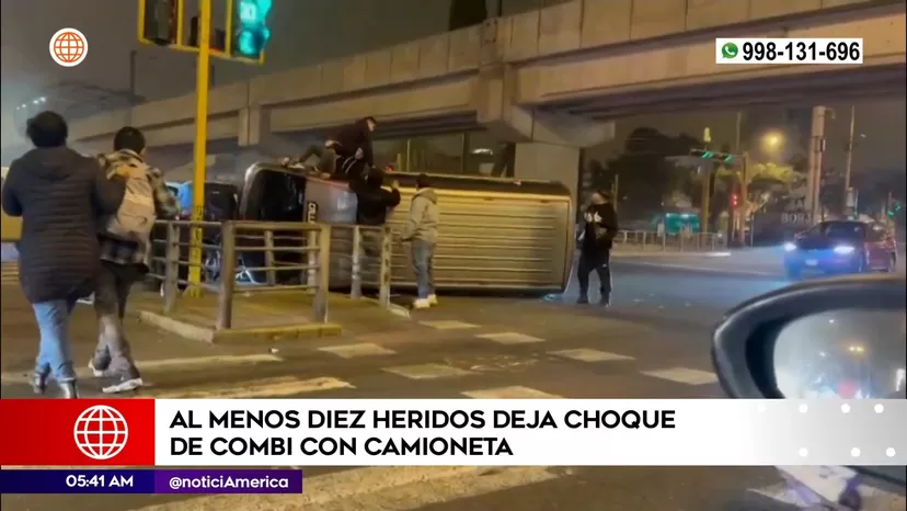 San Borja: Diez heridos tras violento choque de combi y camioneta