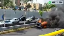 Vehículo se incendió en Javier Prado. Foto: captura de TV