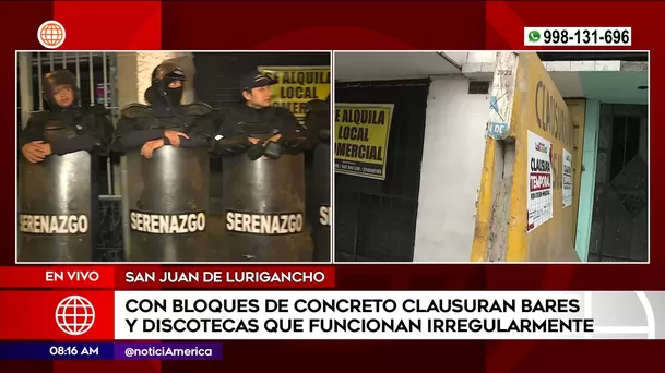 Clausuran bares y discotecas que funcionaban irregularmente en San Juan de Lurigancho. Foto: América Noticias