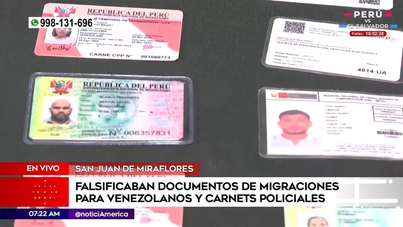 San Juan de Miraflores: Banda falsificaba documentos de Migraciones para venezolanos y carnets policiales