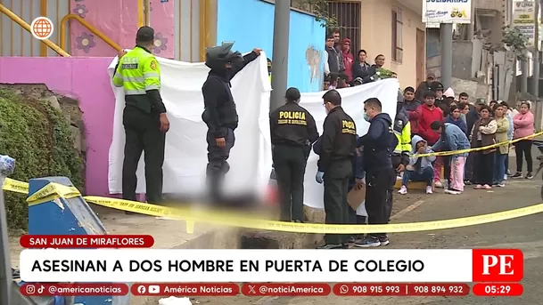 Asesinan a dos hombres en puerta de colegio en San Juan de Miraflores. Foto: América Noticias