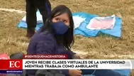 San Juan de Miraflores: Joven vendedora ambulante toma clases virtuales mientras trabaja