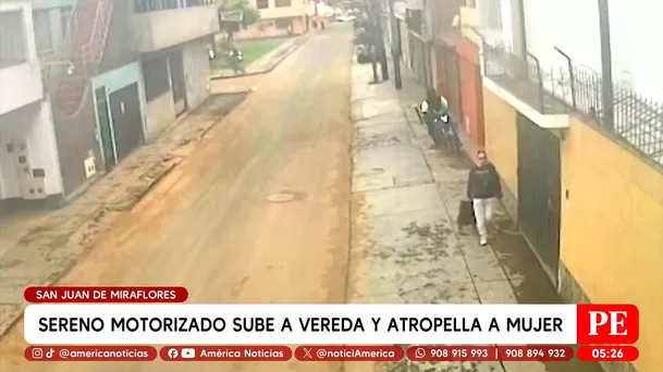 Sereno sube a vereda y atropella a mujer en San Juan de Miraflores. Foto: América Noticias Sereno sube a vereda y atropella a mujer en San Juan de Miraflores. Foto: América Noticias