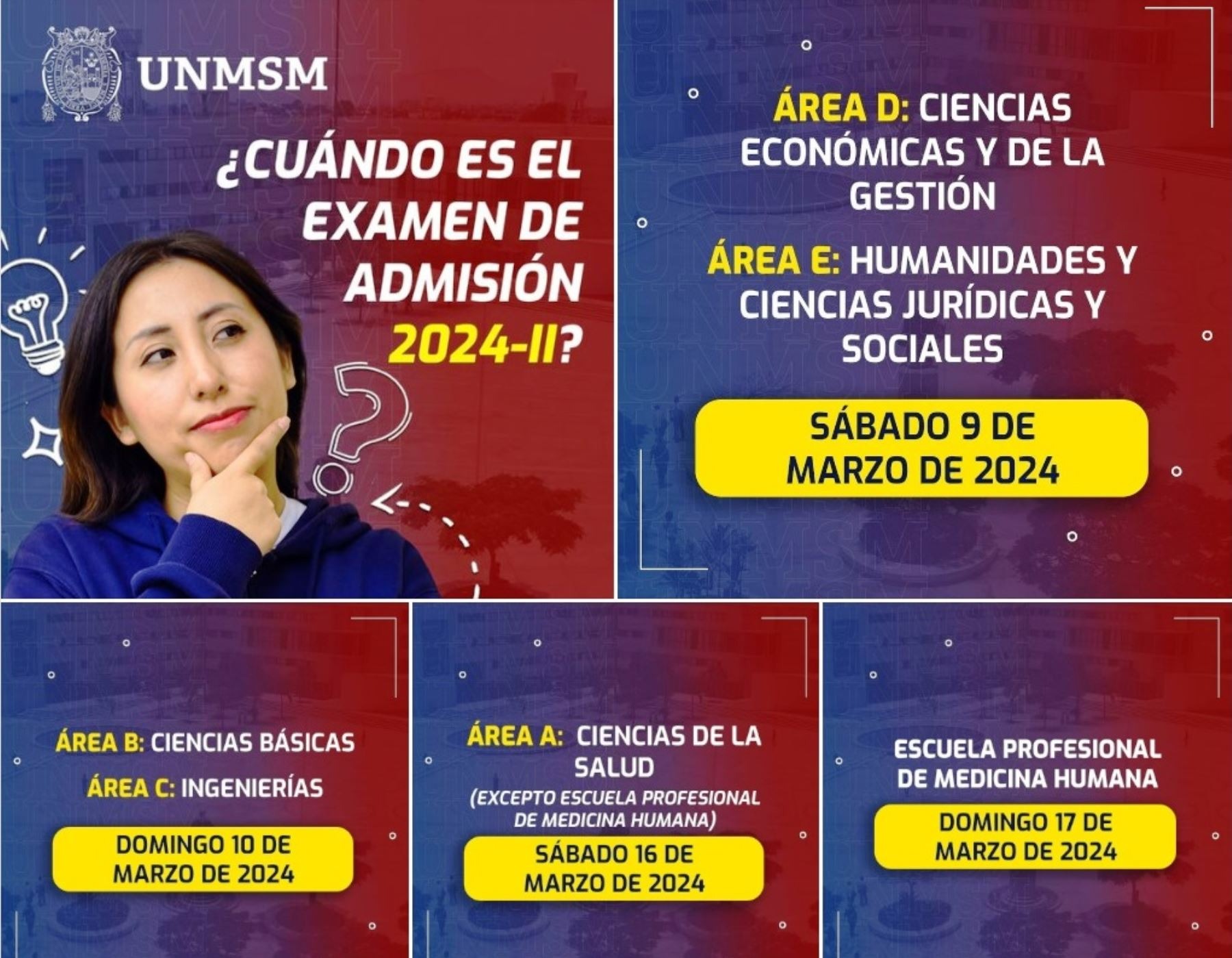 San Marcos Publican fechas del examen de admisión 2024II América