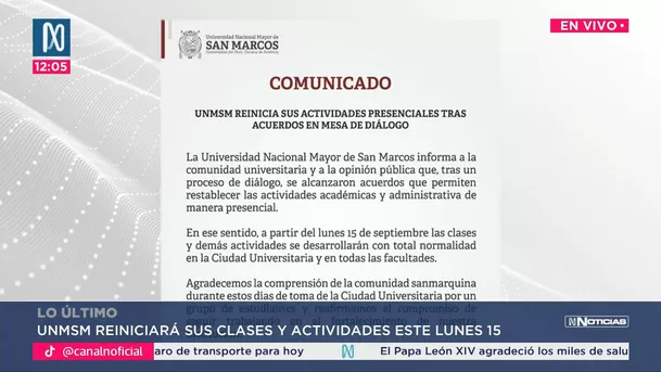 San Marcos: estudiantes levantan toma del campus tras llegar a acuerdos. Foto: Canal N