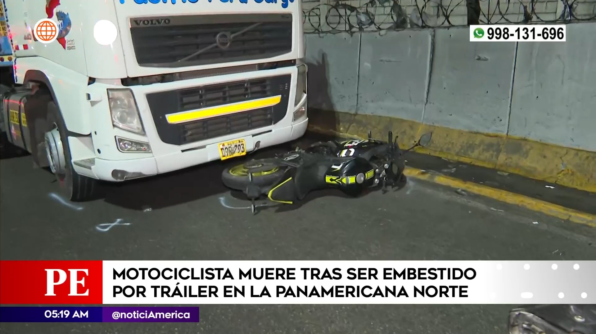 Motociclista murió embestido por tráiler en San Martín de Porres. Foto: América Noticias