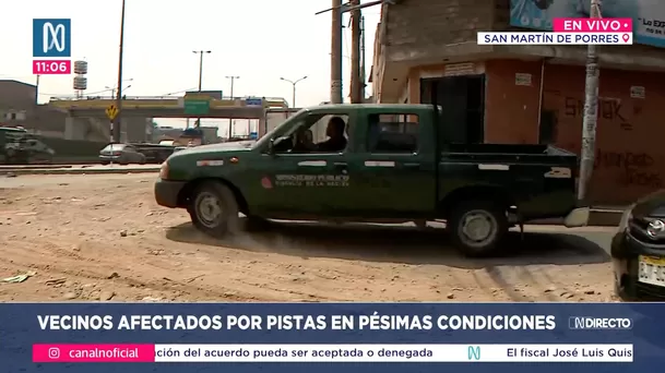 Pistas en mal estado en San Martín de Porres. Foto: Canal N