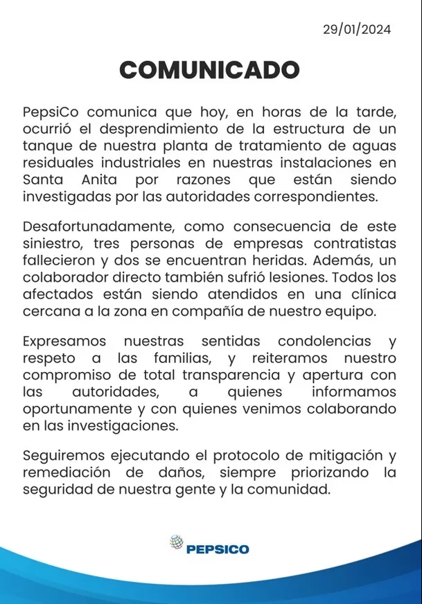 Imagen: Comunicado Pepsico