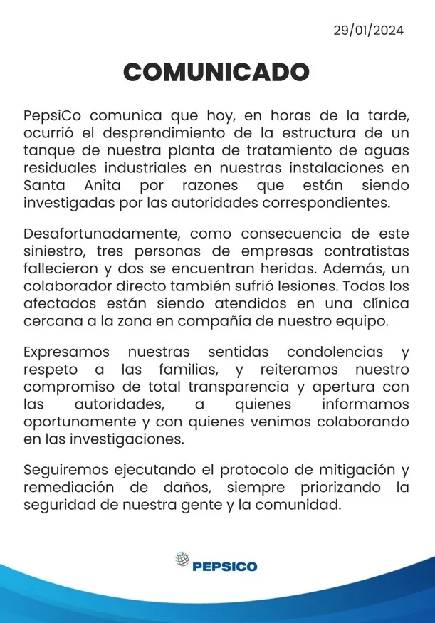 Imagen: Comunicado Pepsico