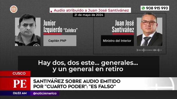 Santiváñez sobre audio emitido por Cuarto Poder: "Es falso". Foto: América Noticias