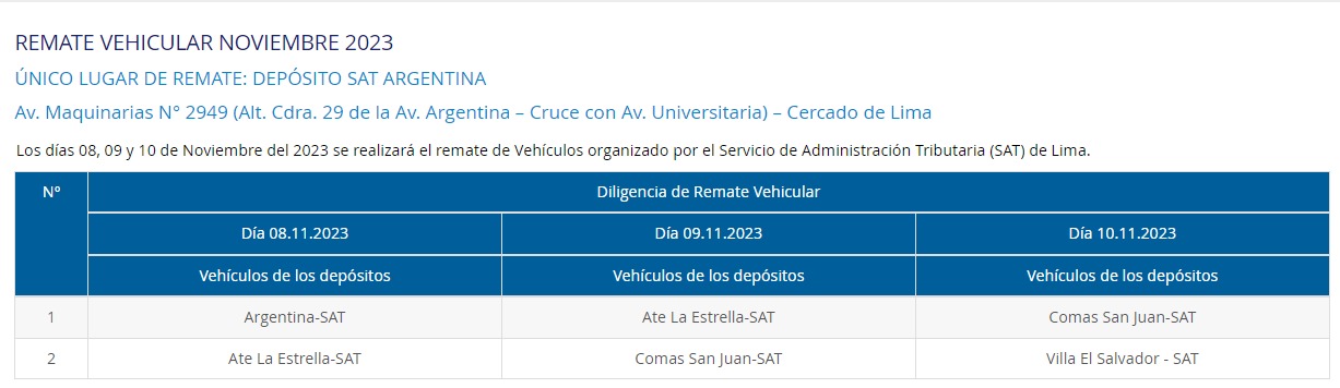 SAT subasta vehículos en Lima: Conoce aquí cuándo y dónde