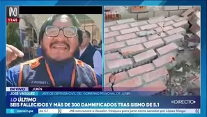 El jefe de Defensa Civil del Gobierno Regional de Junín, José Vásquez, informó que continúan las labores de evaluación de daños y el empadronamiento de las familias afectadas por el sismo de magnitud 5,1./ Video: Canal N