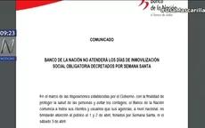 Semana Santa: Banco de la Nación no atenderá al público los días de inmovilización social obligatoria - Noticias de semana-representacion