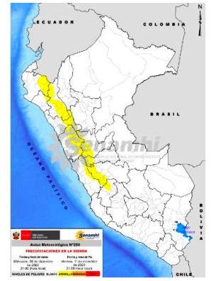 Senamhi: Lluvias se registrarán del 9 al 11 de diciembre en estas regiones