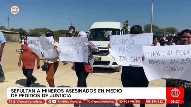 Sepultan a mineros asesinados en Pataz en medio de pedidos de justicia. Foto: América Noticias Sepultan a mineros asesinados en Pataz en medio de pedidos de justicia. Foto: América Noticias