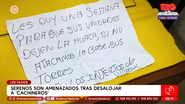 Serenos de Los Olivos reciben amenazas tras desalojo de cachineros. Foto: América Noticias Serenos de Los Olivos reciben amenazas tras desalojo de cachineros. Foto: América Noticias