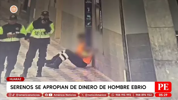 Serenos se apropian de dinero frente a cajero en Huaraz. Foto: América Noticias